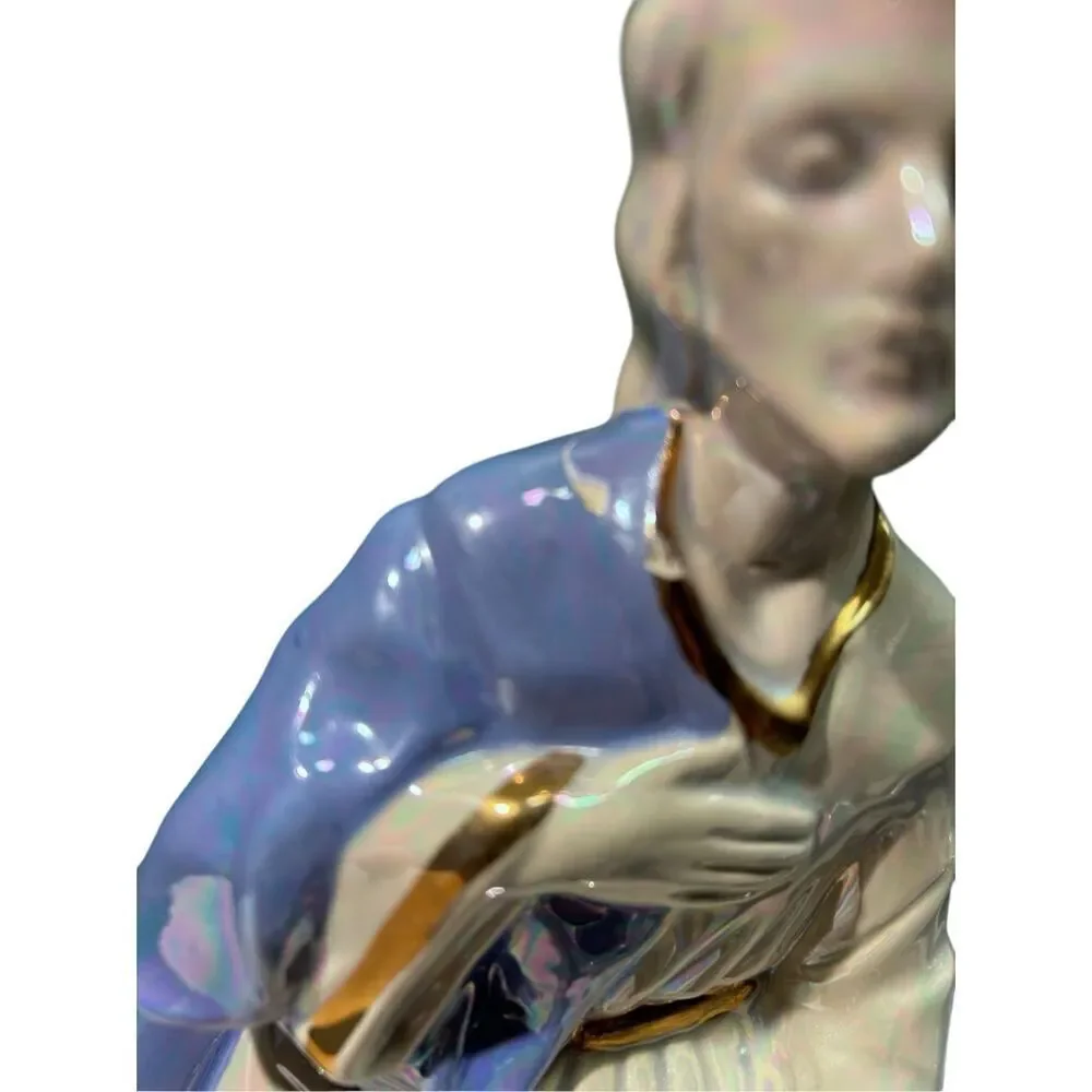 Porcelain Nativity Set Holy Family Joseph Mary Jesus Blue